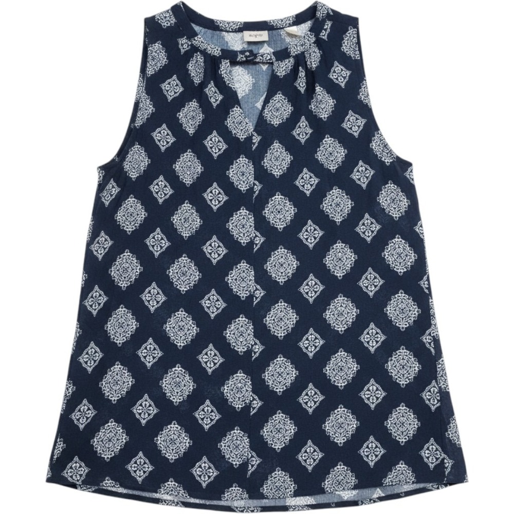 Daytrip Womens Navy Blue White Medallion Sleeveless Rayon Top Sz M Lightweight